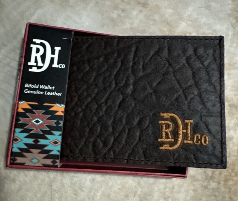 Red Dirt Hat Co Genuine Bison Grain Leather Bifold Wallet Brown NEW NIB